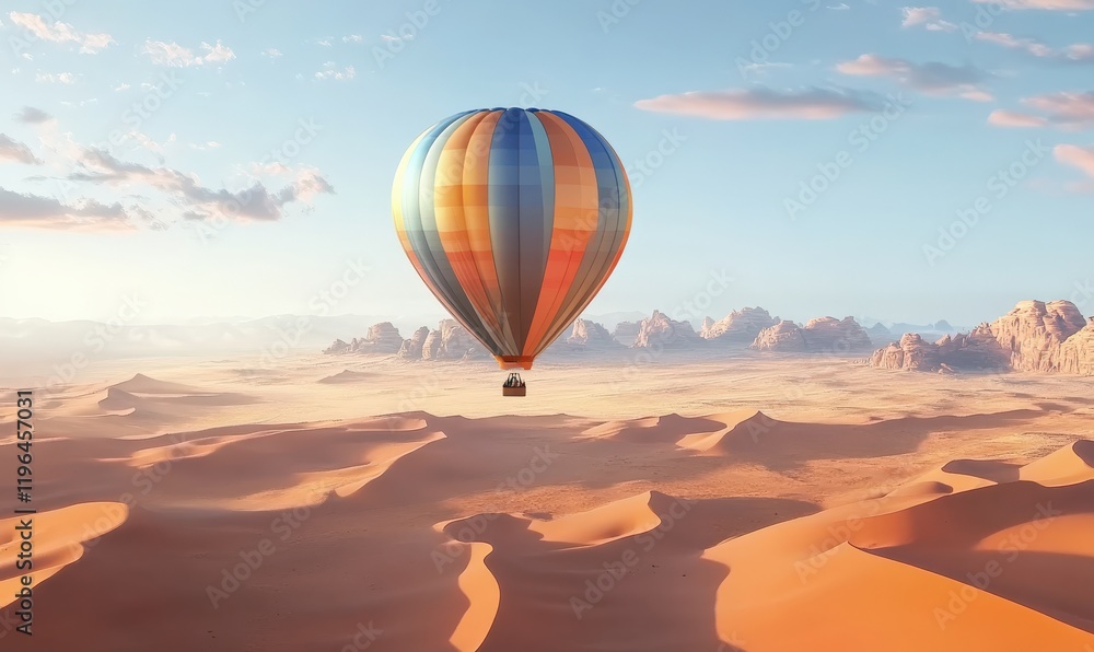 Hot air balloons float over the desert Hot air balloons float over the desert