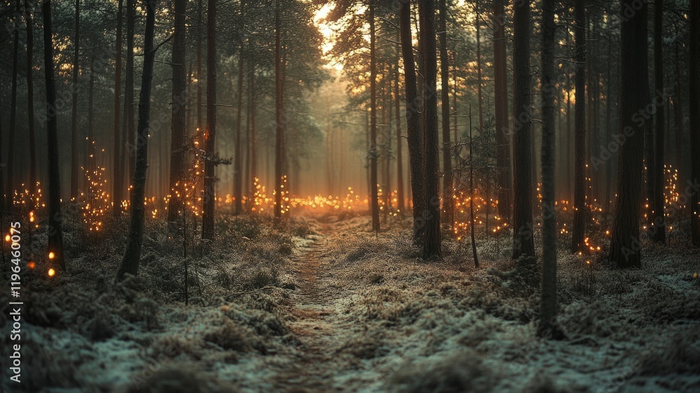 Obraz premium Enchanted Winter Forest with Glowing Lights