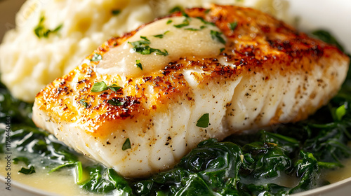 Close-Up Shot of Delicious Golden-Crusted Halibut on Plate