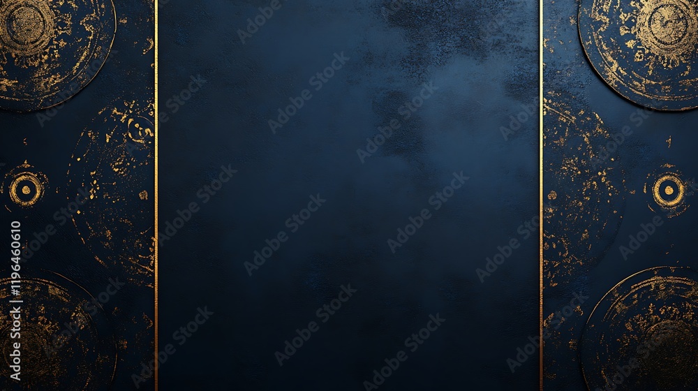 Naklejka premium Gold floral designs enhancing a rich blue texture image