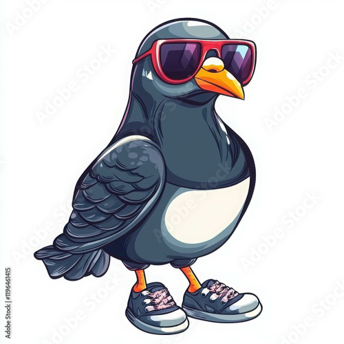 Funky Cartoon Pigeon with Sunglasses in a Vibrant Graffiti Street Art Style photo