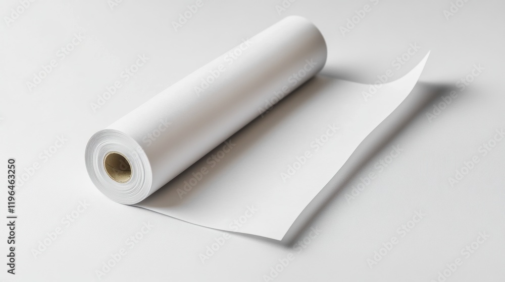 High Resolution Image of a Roll of Blank White Paper Unfurling on White Background High Resolution Image of a Roll of Blank White Paper Unfurling on White Background