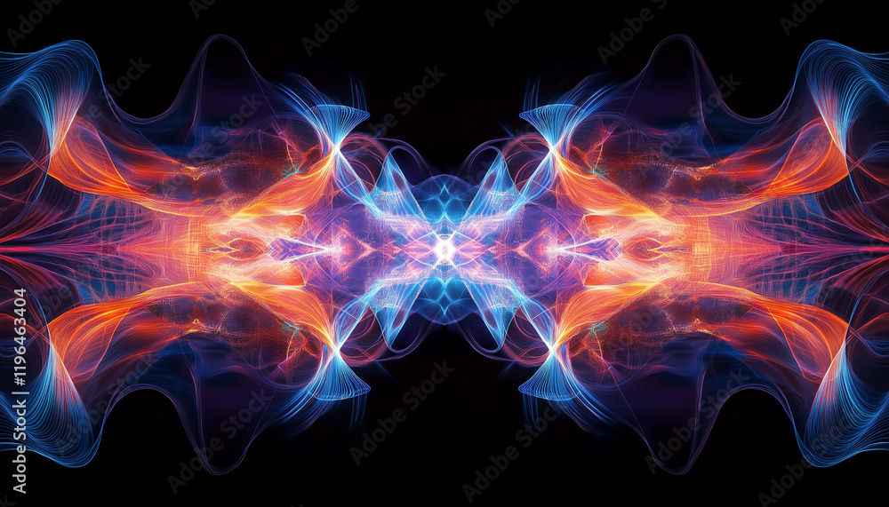 Obraz premium Futuristische Farbexplosion in leuchtenden Blau- und Orangetönen