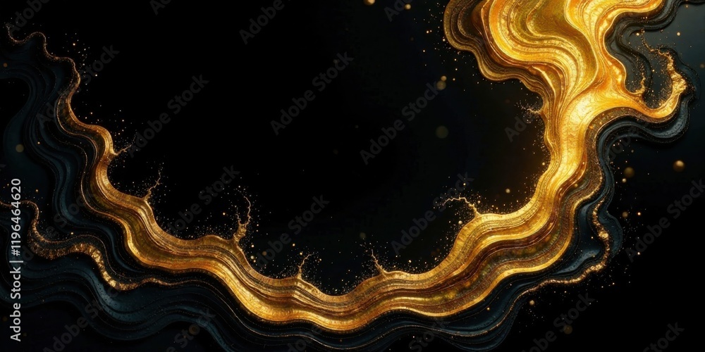 Abstract Golden Waves Flowing on Dark Background, a Luxurious Design Element for Elegant Projects Abstract Golden Waves Flowing on Dark Background, a Luxurious Design Element for Elegant Projects