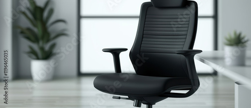 Modern ergonomic office chair in a bright workspace.