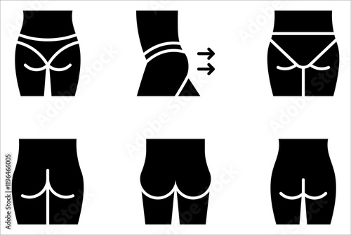 buttocks icons set. Human body part on white background