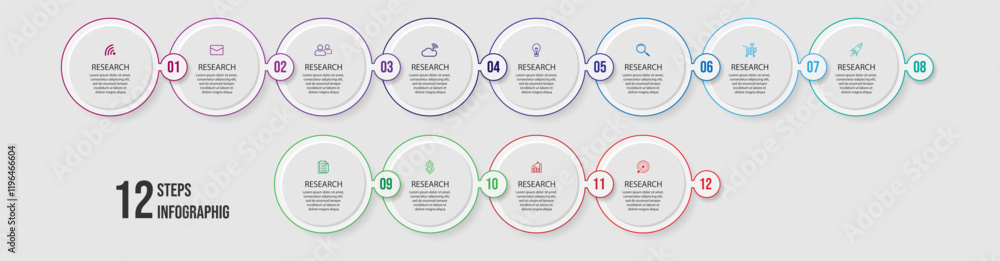 business infographic with 18 interconnected sections with additional number icons and colored lines business infographic with 18 interconnected sections with additional number icons and colored lines