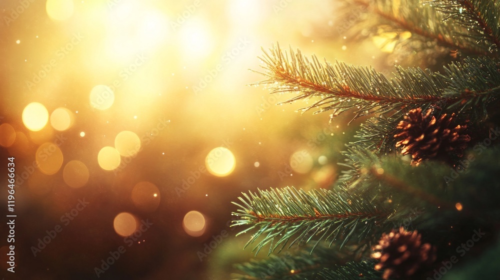 Glowing Christmas Tree Branch with Pine Cones Glowing Christmas Tree Branch with Pine Cones