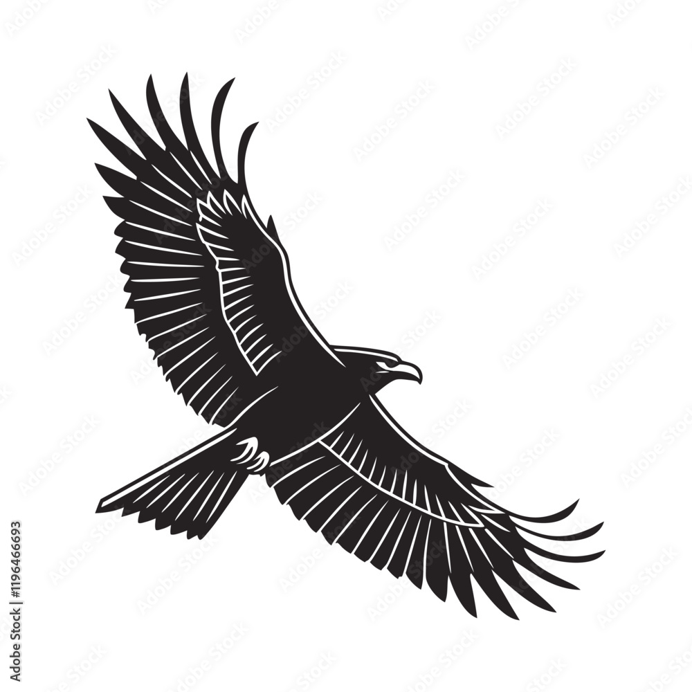 Naklejka premium black and white vector of a raven in flight perfect for tattoo