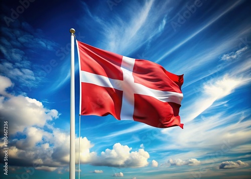 Denmark Flag, Long Exposure, Blue Sky, National Pride, Patriotic Background, Scandinavian Symbol