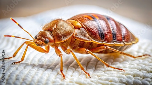 Detailed Close-up of Tropical Bed Bug (Cimex hemipterus) on Bedding photo