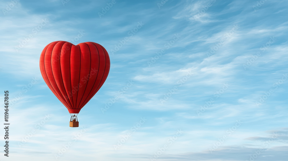 Naklejka premium vibrant heart shaped hot air balloon floats in blue sky
