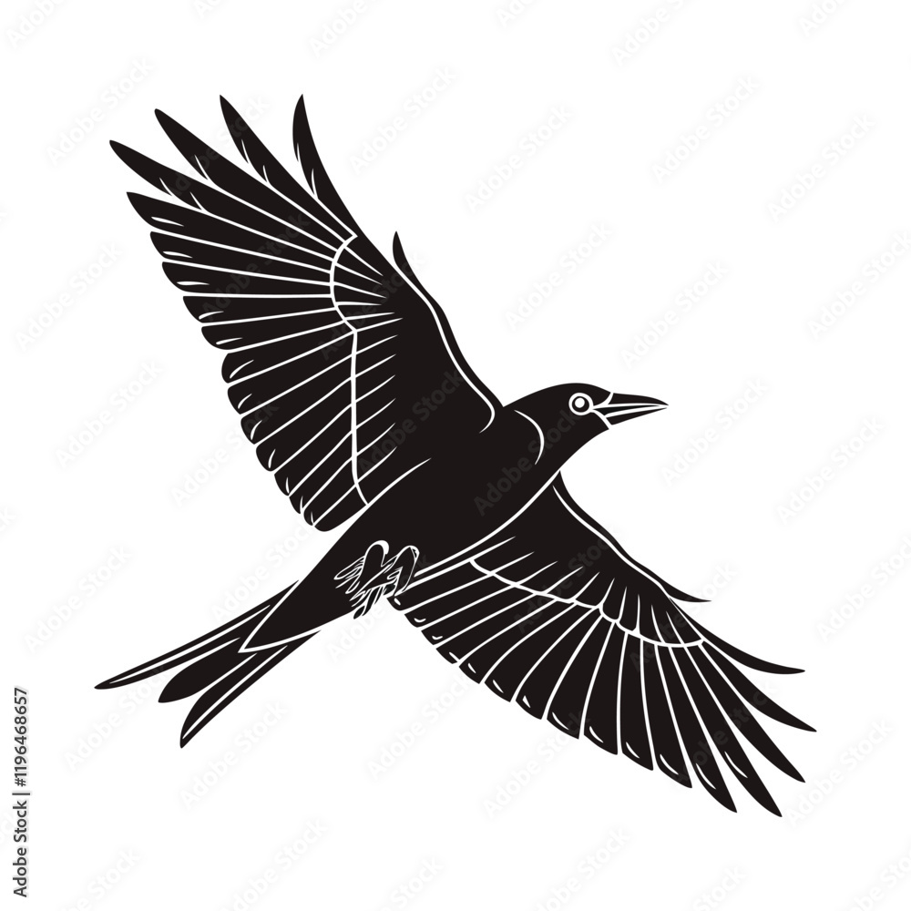 Obraz premium black and white vector of a raven in flight perfect for tattoo