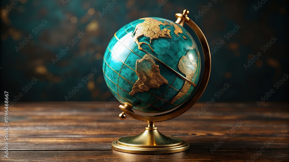Elegant Teal & Gold Decorative Globe on Wooden Surface - Home Decor, Office, Education Elegant Teal & Gold Decorative Globe on Wooden Surface - Home Decor, Office, Education
