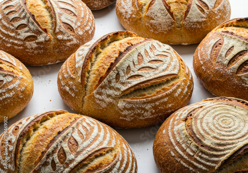 Wallpaper Mural A selection of freshly baked sourdough loaves with unique artisanal patterns, isolated on a pristine white background Torontodigital.ca