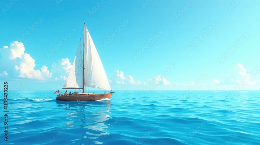 Fototapeta premium Serene sailboat journey across a tranquil ocean under a vibrant summer sky