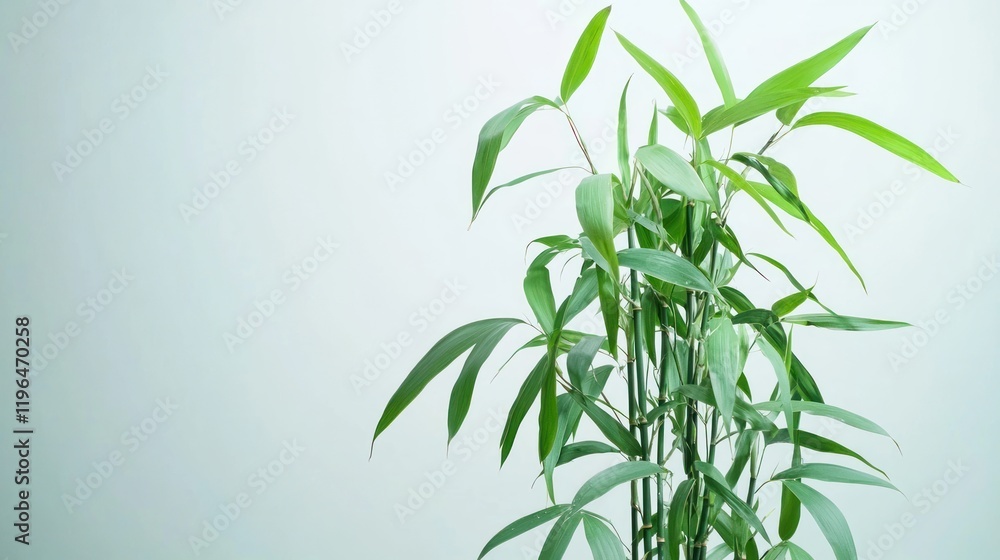 a lucky bamboo plant growing tall, with green leaves reaching upward. a lucky bamboo plant growing tall, with green leaves reaching upward.