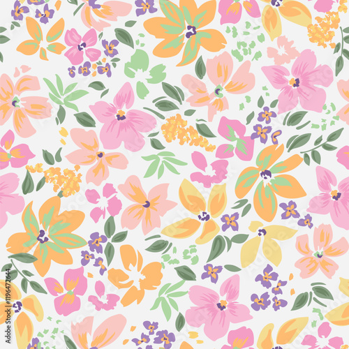 pattern on a bright background with a  wild  flowers of different sizes artwork for tattoo, fabrics, souvenirs, packaging, greeting cards and scrapbooking