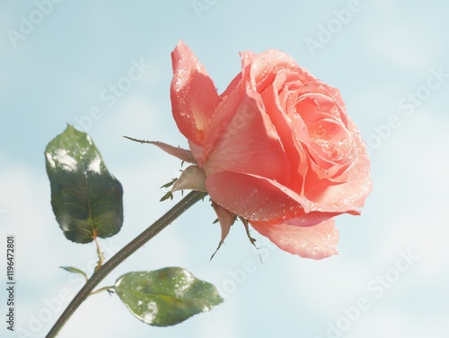 Delicate pink rose in soft light nature scene floral outdoor serenity close-up view poetic essence photo