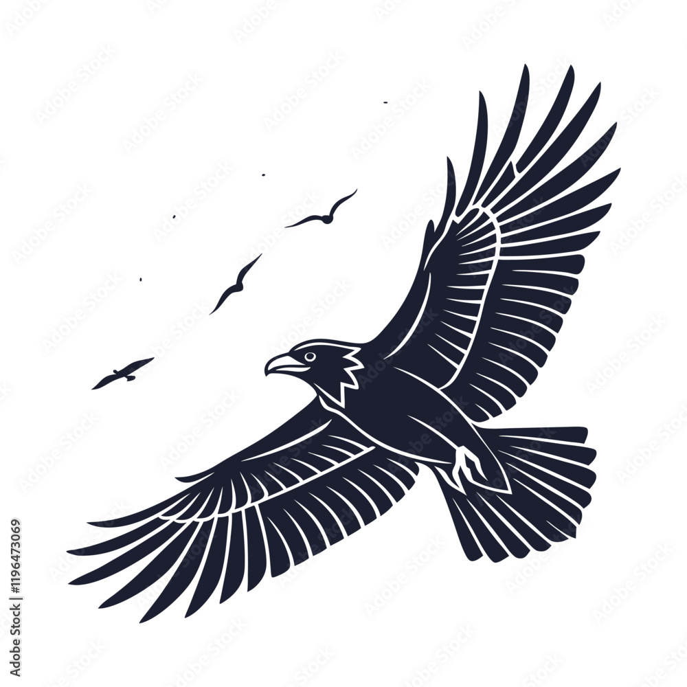 Naklejka premium black and white vector of a raven in flight perfect for tattoo