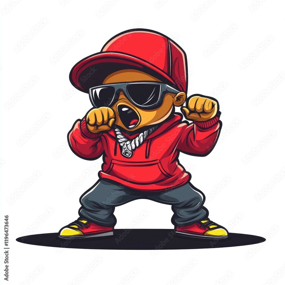 A Cool Bear Rapper Character in Stylish Hip Hop Attire: Urban Music Illustration A Cool Bear Rapper Character in Stylish Hip Hop Attire: Urban Music Illustration