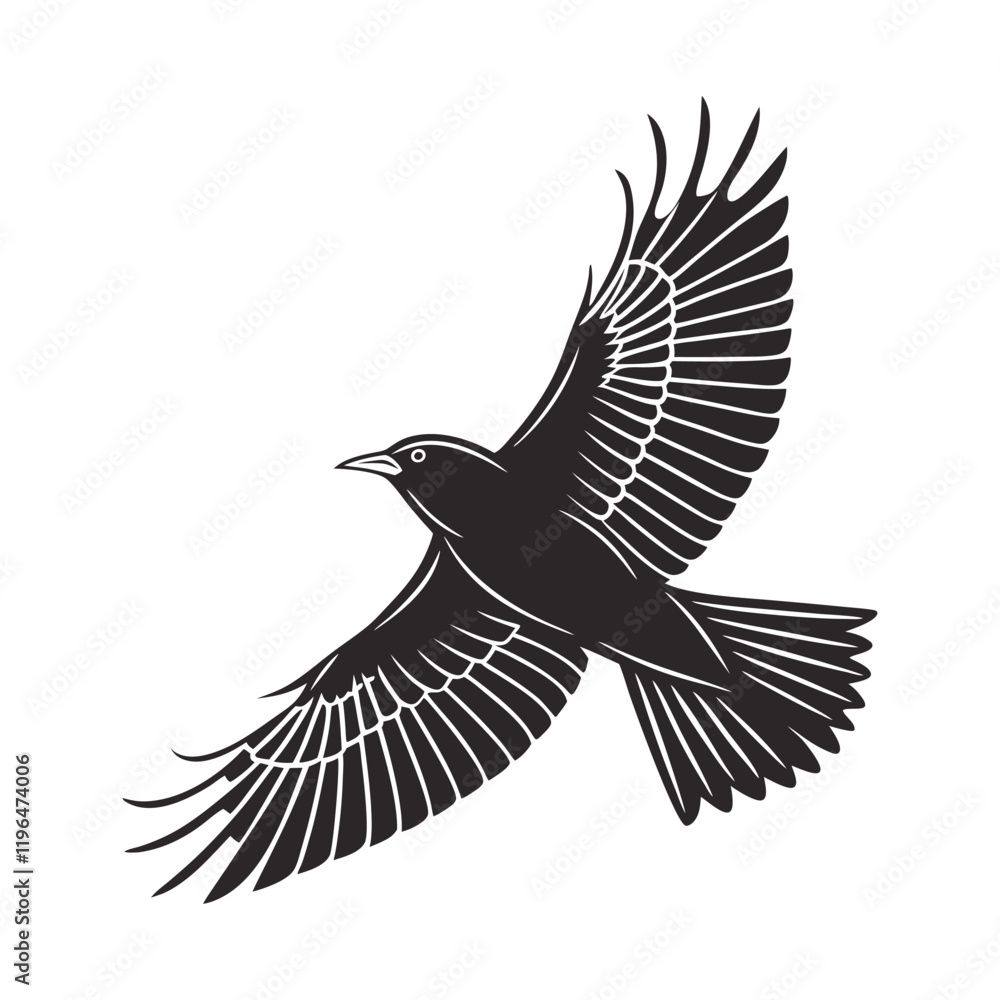 Obraz premium black and white vector of a raven in flight perfect for tattoo