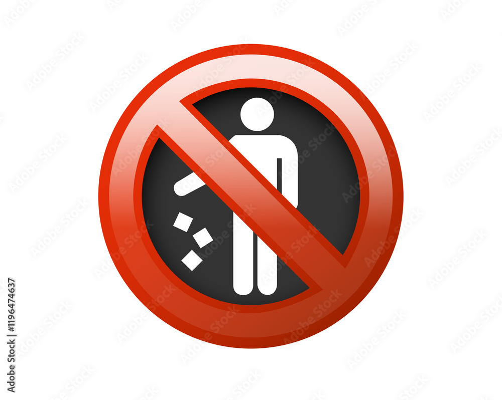 Red circle restricted rubbish icon with people throwing garbage