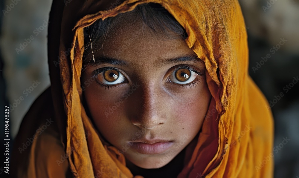 A Central Asian girl wearing a headscarf A Central Asian girl wearing a headscarf
