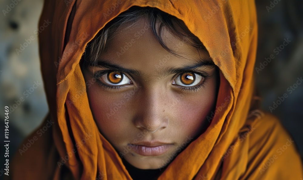 A Central Asian girl wearing a headscarf A Central Asian girl wearing a headscarf