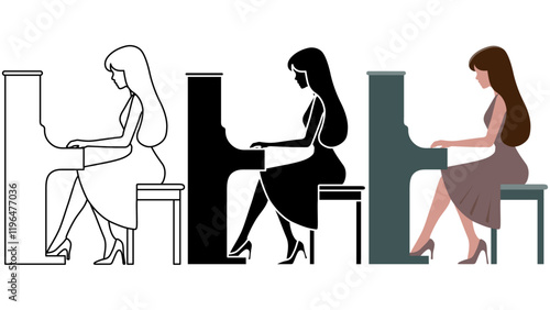 Woman Play Piano Illustration.