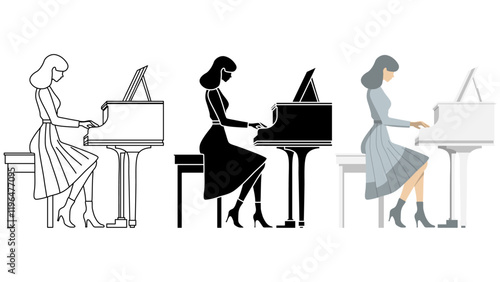 Woman Play Piano Illustration.