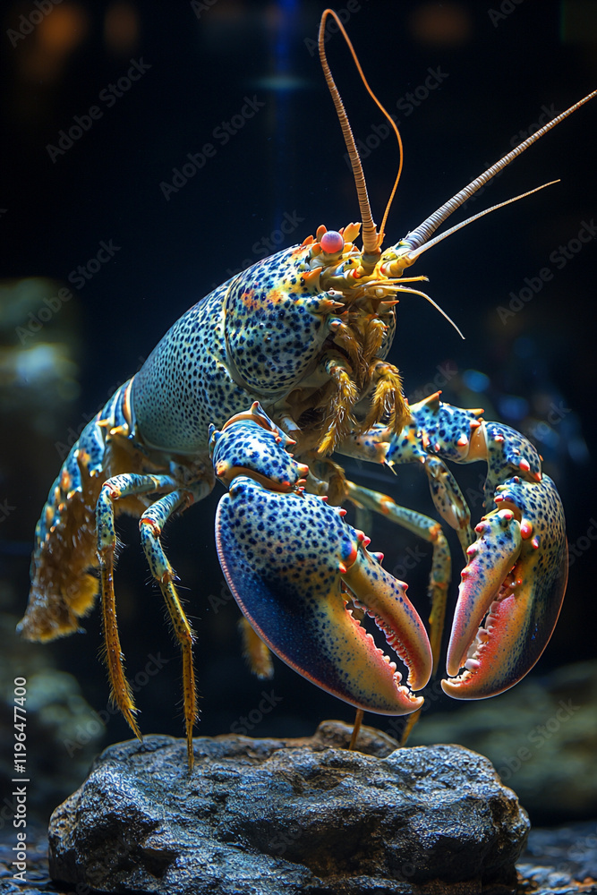 A Vibrant Blue Spotted Lobster On A Rock A Vibrant Blue Spotted Lobster On A Rock