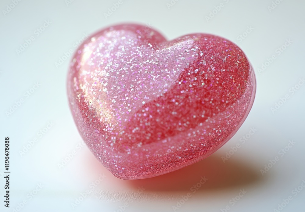Obraz premium Shiny Pink Heart-Shaped Glittery Object on a Light Background Ideal for Romantic Themes and Creative Projects