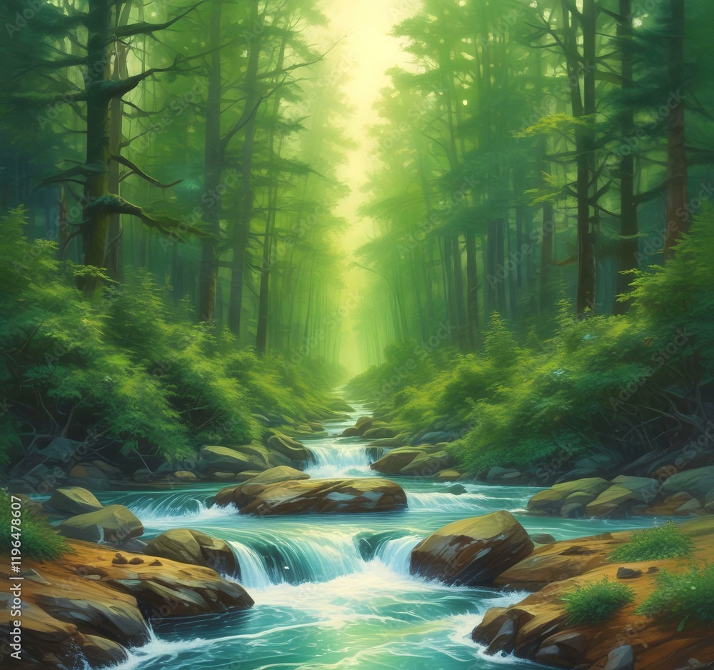 Obraz premium Illustration of amazing eco green landscape.
