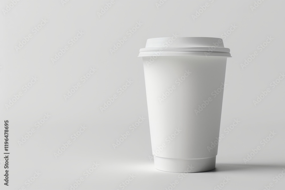 Plain white disposable coffee cup with lid on light background. Plain white disposable coffee cup with lid on light background.