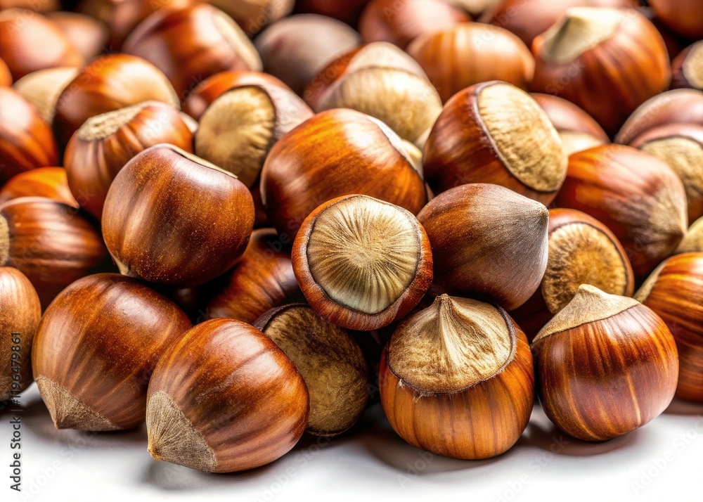 Night Photography: Hazelnuts Shells, Smooth Texture, Rich Colors, White Background Night Photography: Hazelnuts Shells, Smooth Texture, Rich Colors, White Background