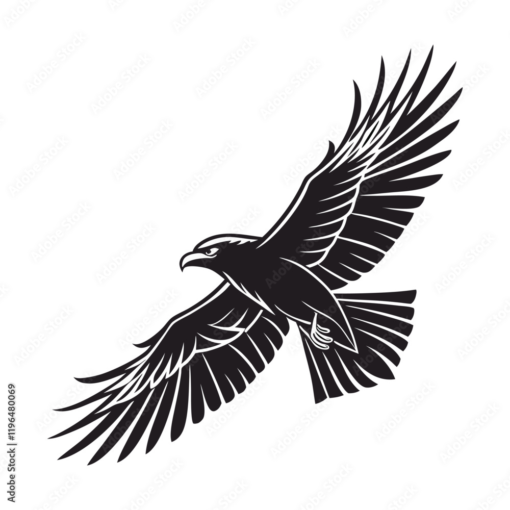 Naklejka premium black and white vector of a raven in flight perfect for tattoo