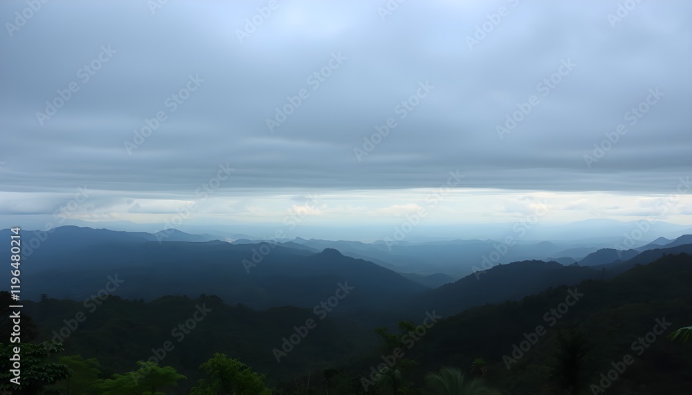 Breathtaking panoramic view of layered mountain forests under a cloudy sky in Mae Hong Son, Thailand, showcasing lush greenery and natural beauty Breathtaking panoramic view of layered mountain forests under a cloudy sky in Mae Hong Son, Thailand, showcasing lush greenery and natural beauty