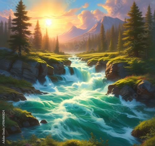 Wallpaper Mural Illustration of amazing eco green landscape. Torontodigital.ca