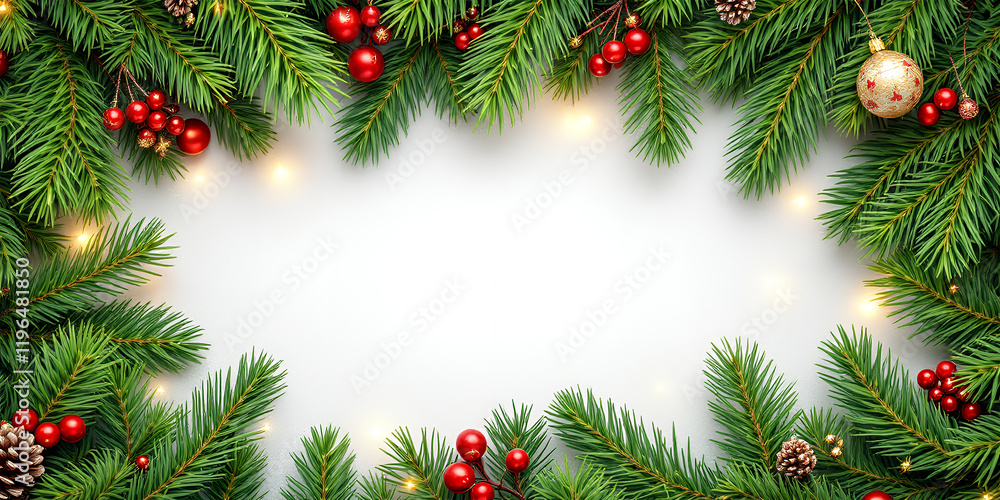 Festive Christmas Frame with Berries and Pine Festive Christmas Frame with Berries and Pine