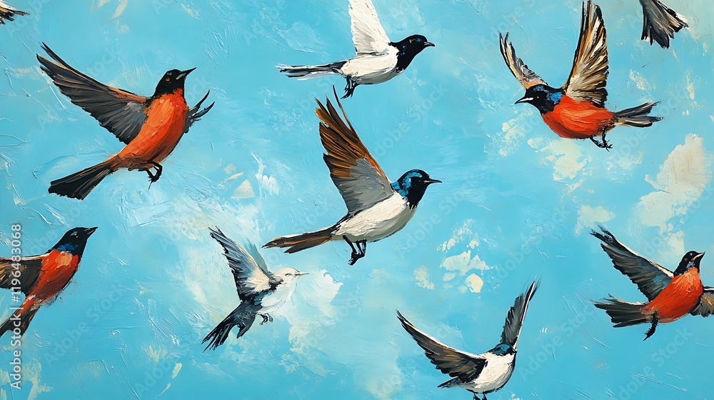 Obraz premium Nature inspired artwork of birds flying in vibrant colors