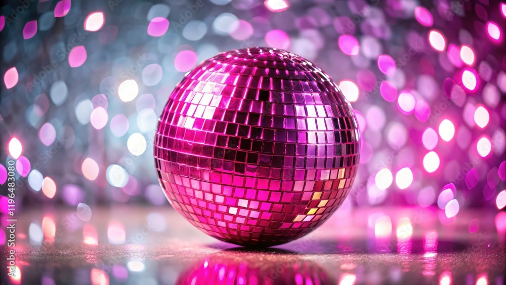 Obraz premium Pink Disco Ball, Isolated Studio Shot, Glamour Portrait Photography, Reflective Sphere, Shiny Ball, Party Decoration