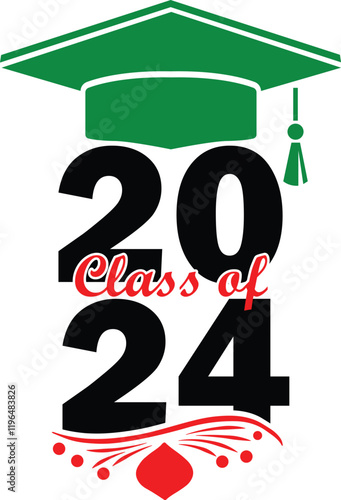  Class of 2024 for greeting, invitation card. Text for graduation design, congratulation event, T-shirt, party, high school or college graduate.
