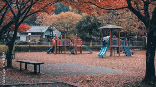 Wallpaper Mural A quiet Japanese playground surrounded by maple trees with vibrant autumn leaves. Torontodigital.ca