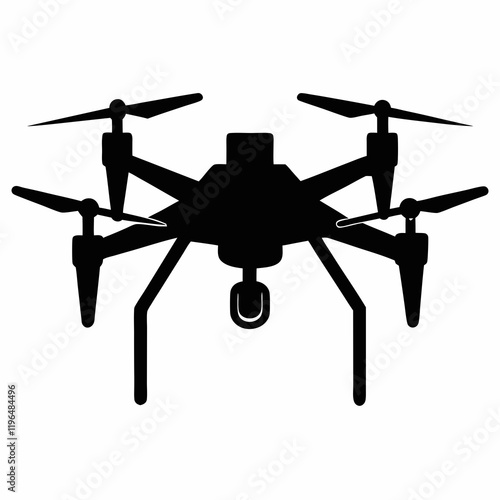 Drone black silhouette vector illustration and white background