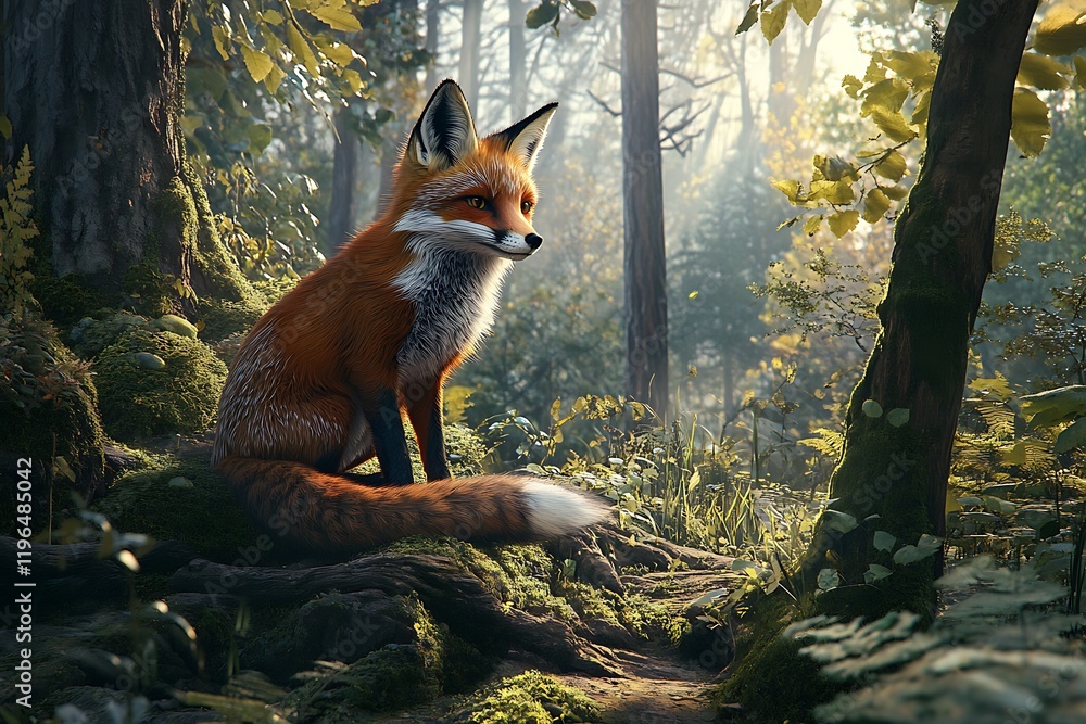 Obraz premium Majestic Red Fox in an Enchanting Sunlit Forest