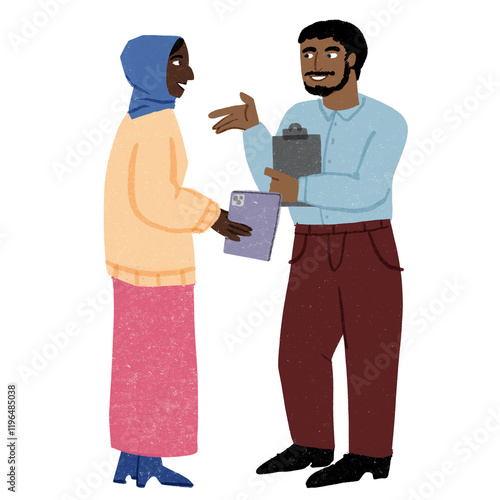 Two colleagues discussing work