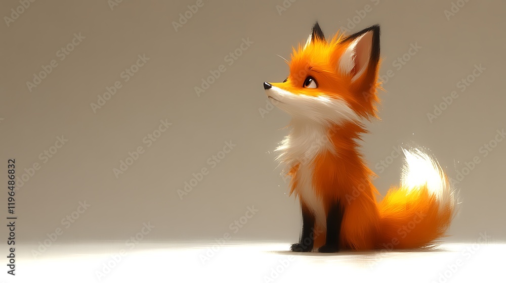 Obraz premium Adorable Orange Fox Sitting And Gazing Upwards