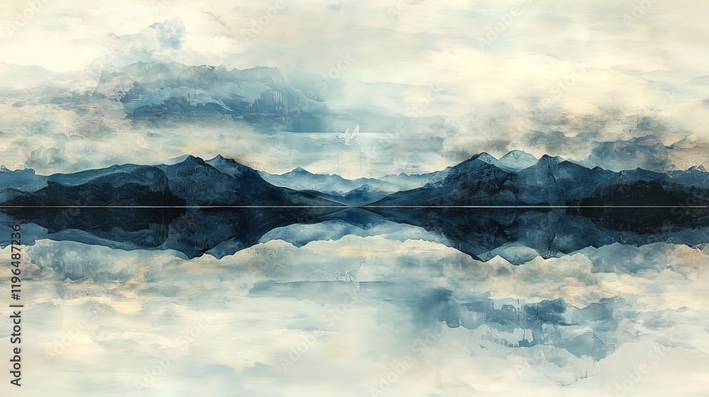 Serene landscape reflecting mountains and clouds in calm water. Serene landscape reflecting mountains and clouds in calm water.