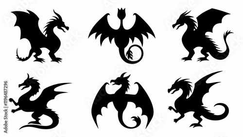 tattoo set black and white silhouette vector design on white background